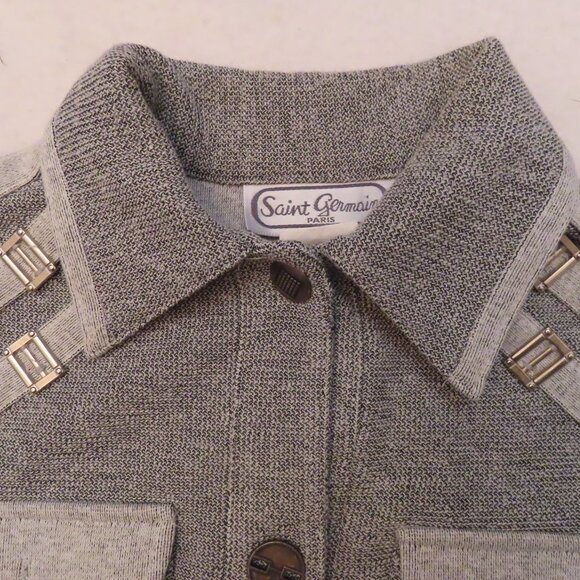 Vintage St. Germain Paris USA Womens Button Up Top Small Gray Unique - Picture 4 of 15